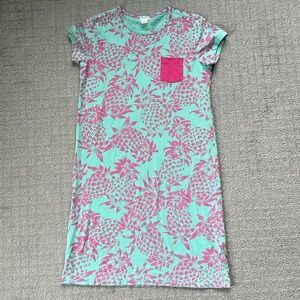 J. Crew Crewcuts Pineapple Pocket T-Shirt Dress Pink and Teal Girl’s Size 14